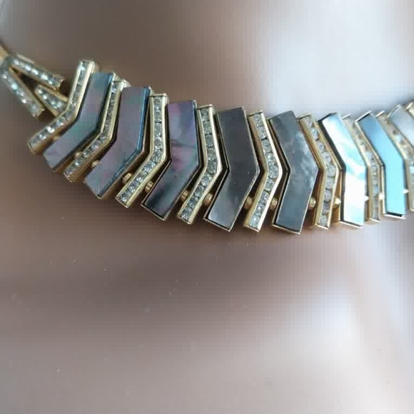 Art Deco Vintage Sheiber&Hiller DoSo Mather Of Pearl Necklace and Earring Set - Picture 4 of 16